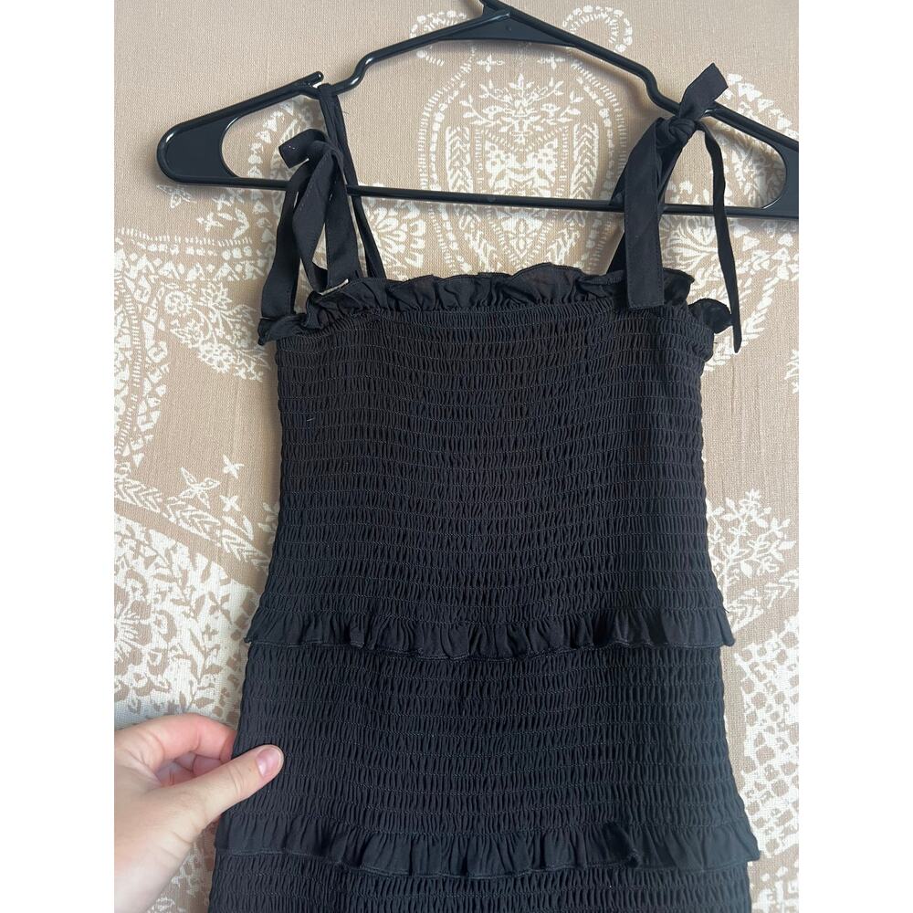 Katie J NYC Evan Smocked Tiered Ruffle Mini Dress Black Size S - Picture 4 of 7